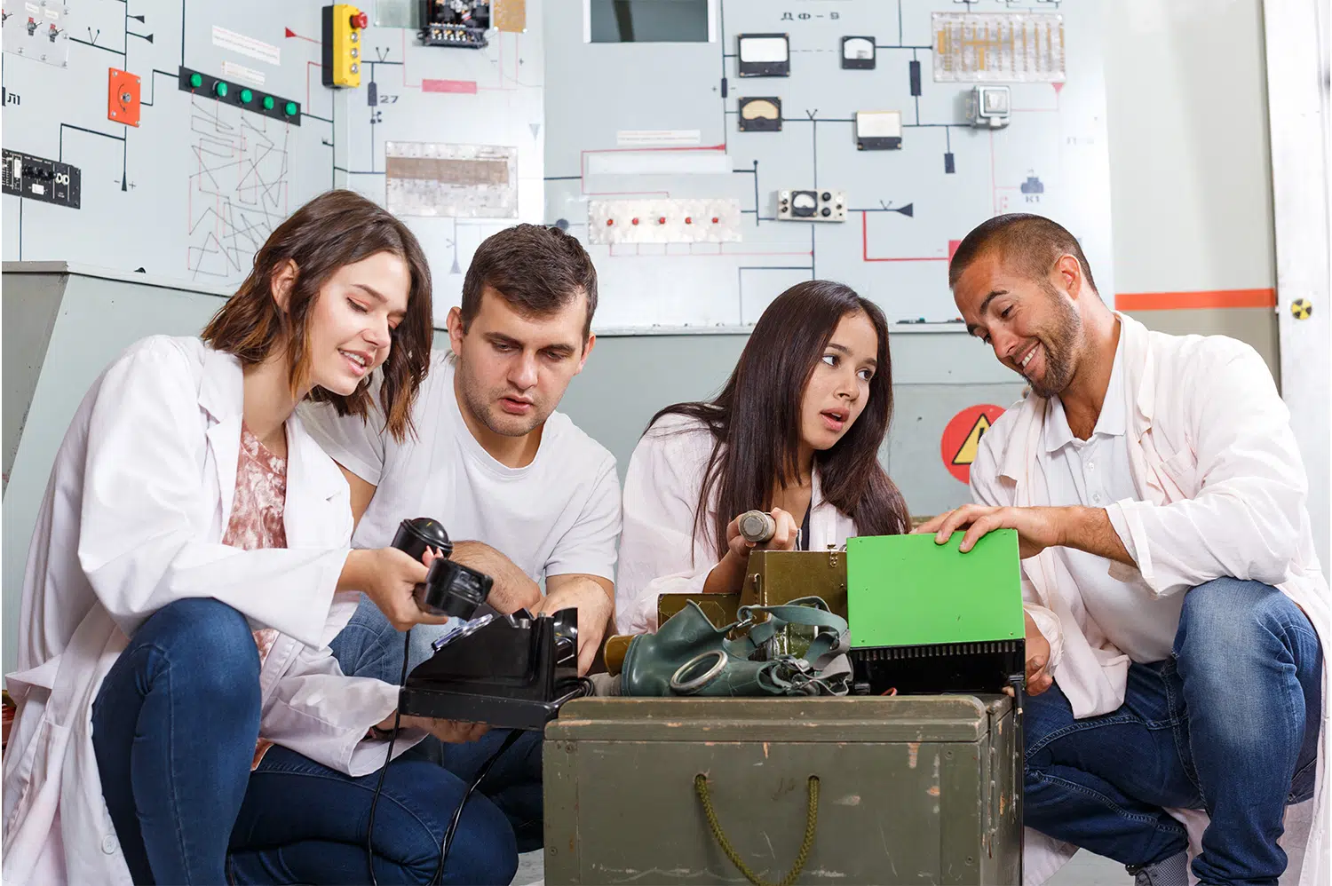 A group of adults trying to solve an escape room, one of the many birthday activities for adults to try.